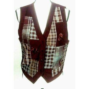 Vintage 90s Baxter Wells Patchwork Vest Cottage Granny Cotton Corduroy Burgundy
